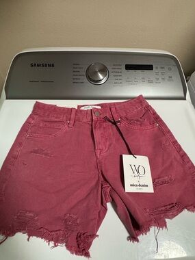 WO Boutique Mica Denim Distressed Pink Denim Shorts